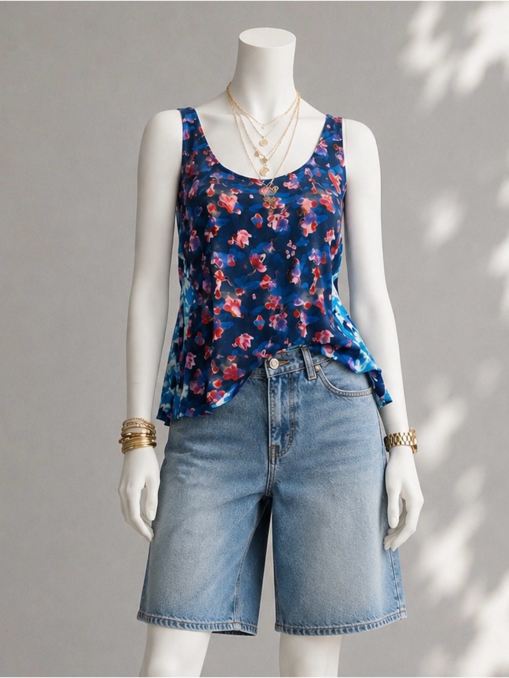 Tanya Taylor Silk Top 6 Blue Pink Watercolor Floral Lace Pleated Fairy Tank